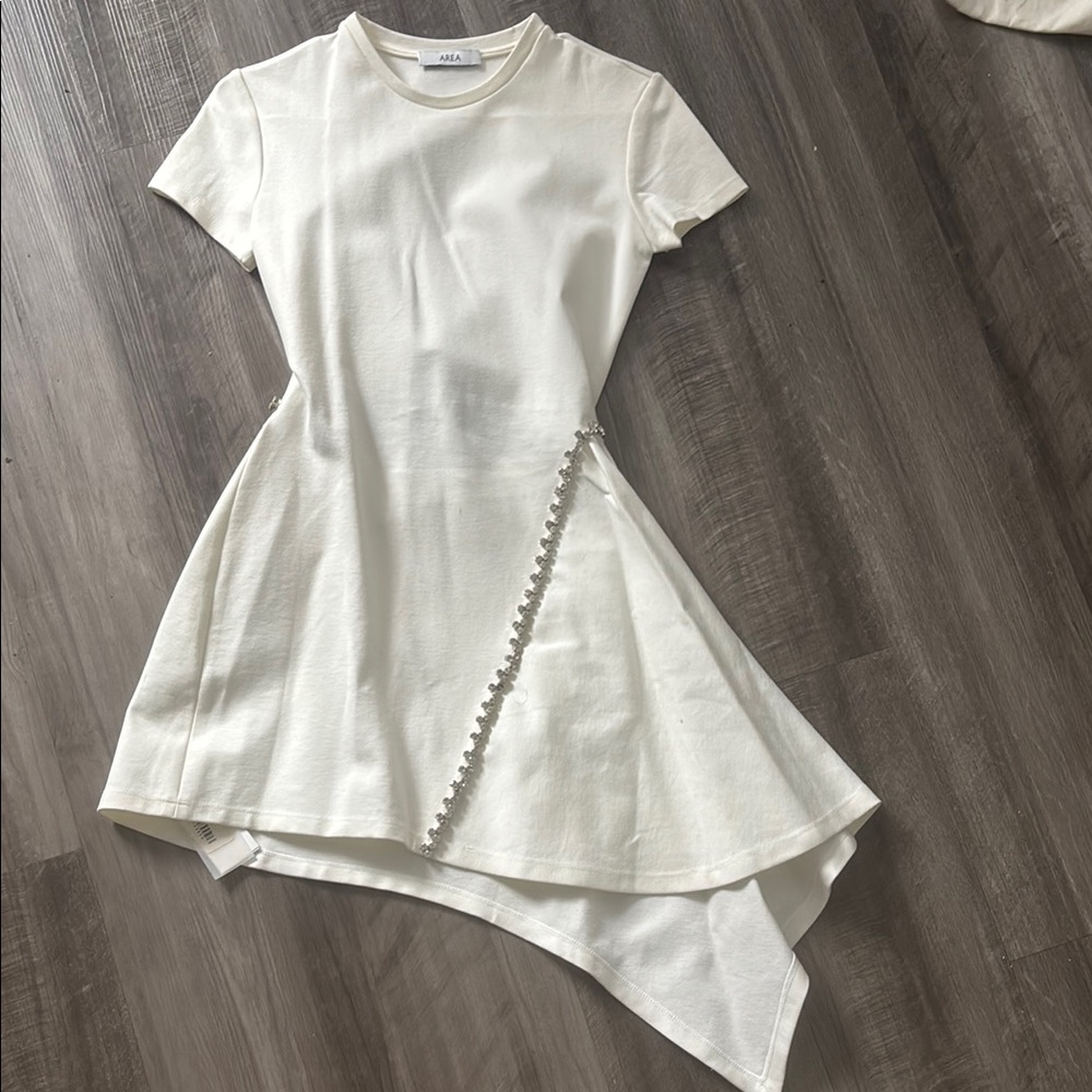 AREA Asymmetrical White Dress